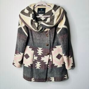 Native Kichwa Handmade Alpaca Blend Shawl Collar‎ Aztec Tribal Print Coat Size M